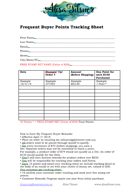 Frequent Buyer Points Tracking Sheet