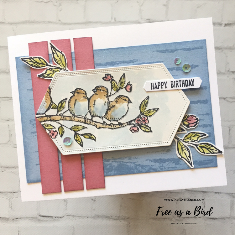 Stampin' Up! Free as a Bird painted on Shimmery Card