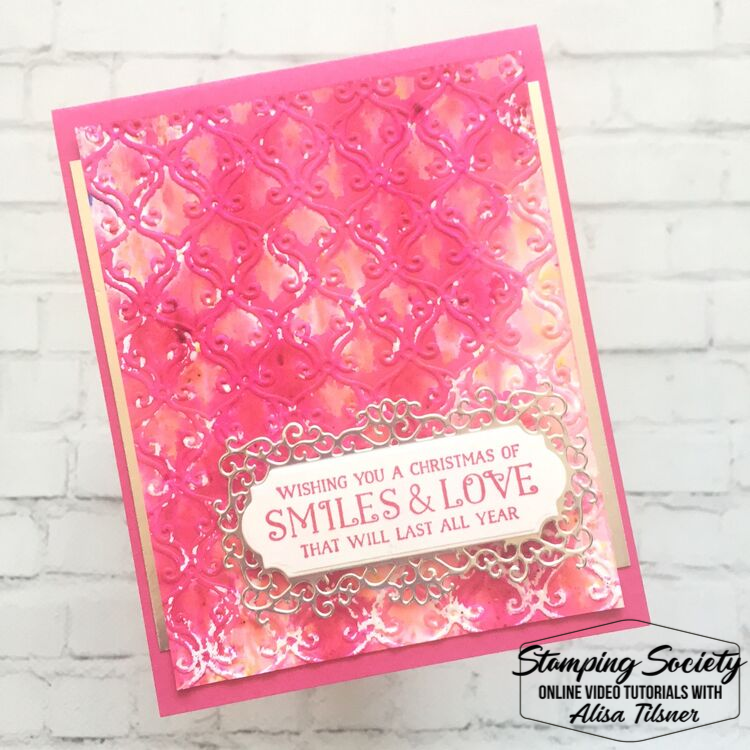 Pigment Sprinkles used with the Embossing Folder Technique.  Card by Alisa Tilsner.