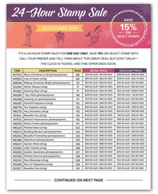 24 Hour Stampin' Up! Stamp Sale.  Enjoy 15% Discount on select stamps 23rd October 2019