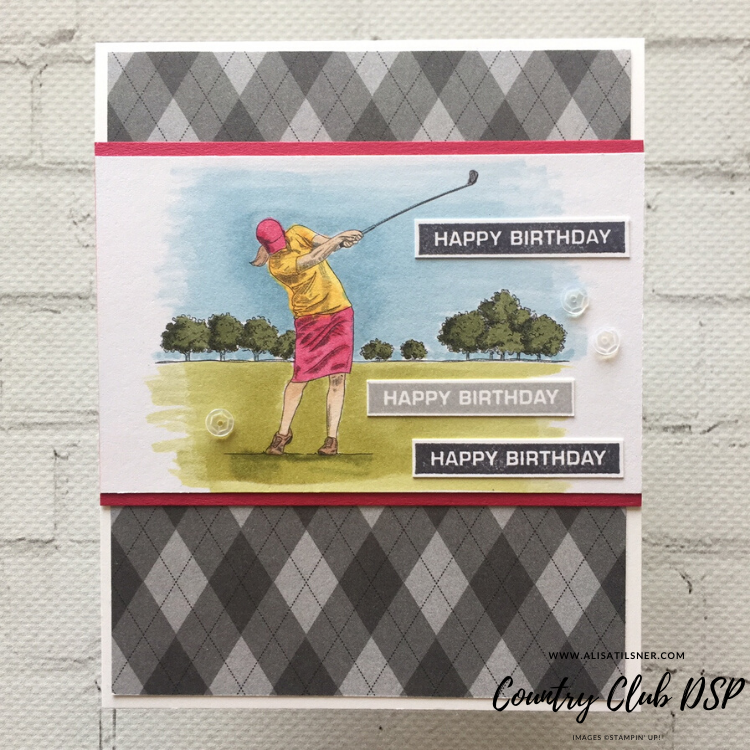 Country Club Designer Series Paper available from the Stampin' Up! Mini Jan - June Catalogue. Card created by Alisa Tilsner