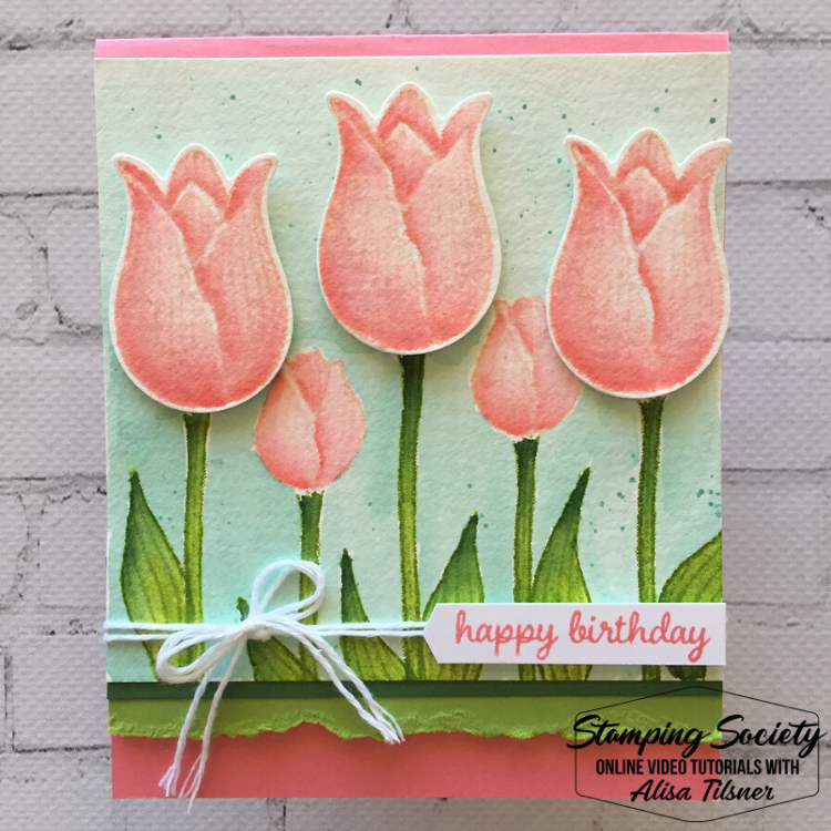 Timeless Tulips Birthday Cards - Enhanced Image Watercolouring. Not really sure what to call it, I have a video! Card by Alisa Tilsner