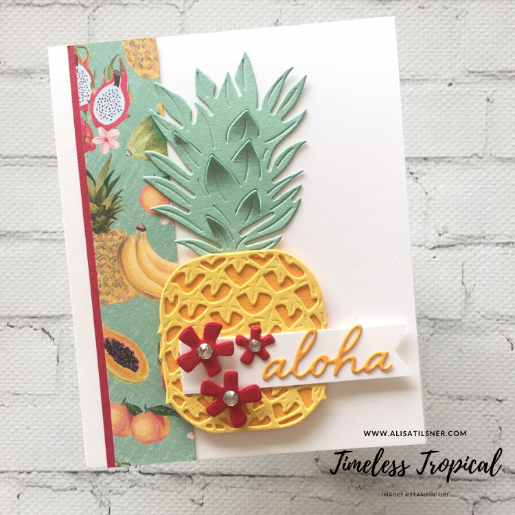 This card shows one of the projects in my Timeless Tropical Class to Go.  Available until 25th April 2020