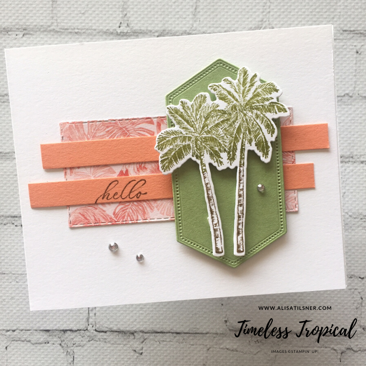 This card shows one of the projects in my Timeless Tropical Class to Go.  Available until 25th April 2020