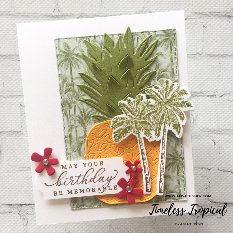 This card shows one of the projects in my Timeless Tropical Class to Go.  Available until 25th April 2020