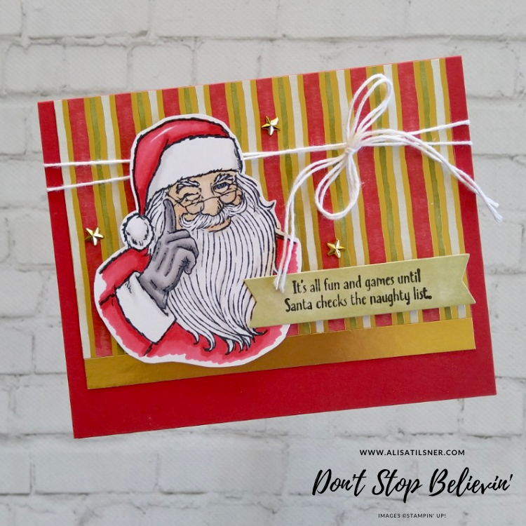 Don't Stop Believin' Santa Card by Alisa Tilsner